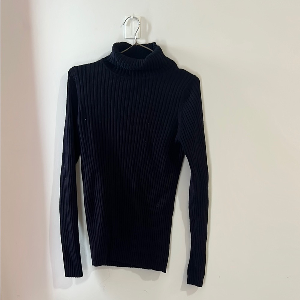 100% Wool - Muji Navy Ribbed Turtleneck Sweater